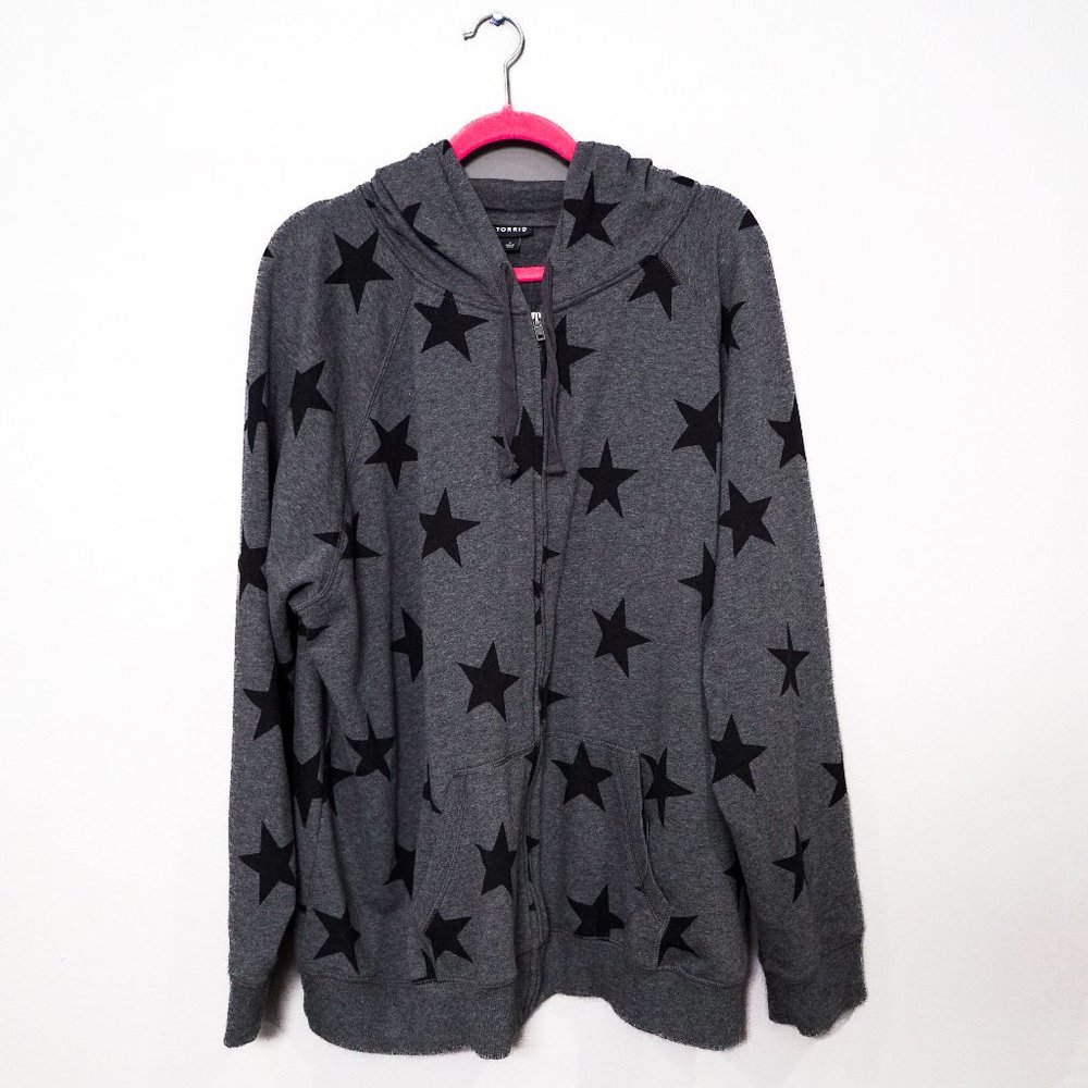 Torrid Grey Black Star Fleece Hoodie Zip Up Jacket Size 4x